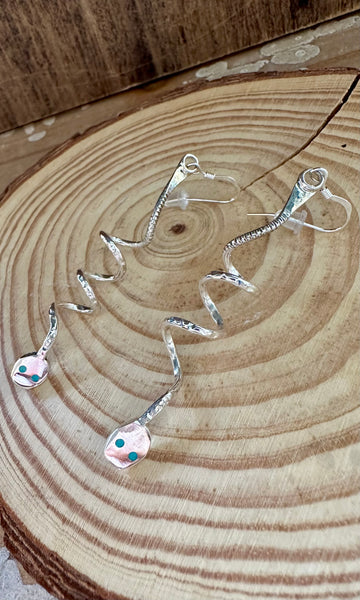 SNAKE CHARMERS Silver and Turquoise Dangle Earrings