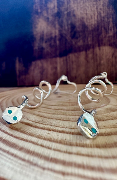 SNAKE CHARMERS Silver and Turquoise Dangle Earrings