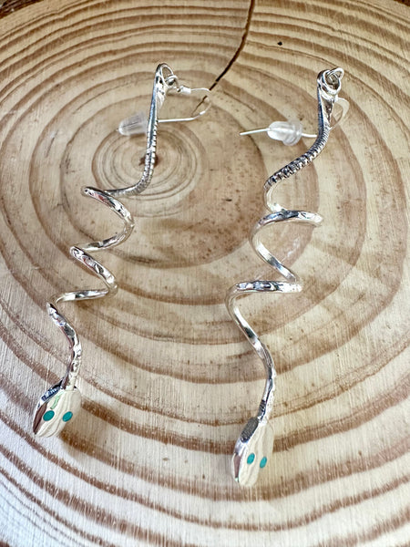 SNAKE CHARMERS Silver and Turquoise Dangle Earrings
