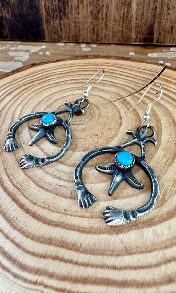 NAJA HANDS NAVAJO Sterling Silver and Turquoise Statement Earrings