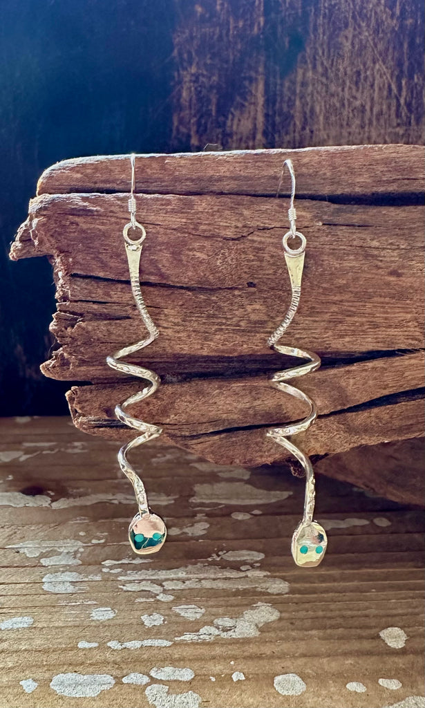 SNAKE CHARMERS Silver and Turquoise Dangle Earrings