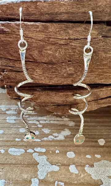 SNAKE CHARMERS Silver and Turquoise Dangle Earrings