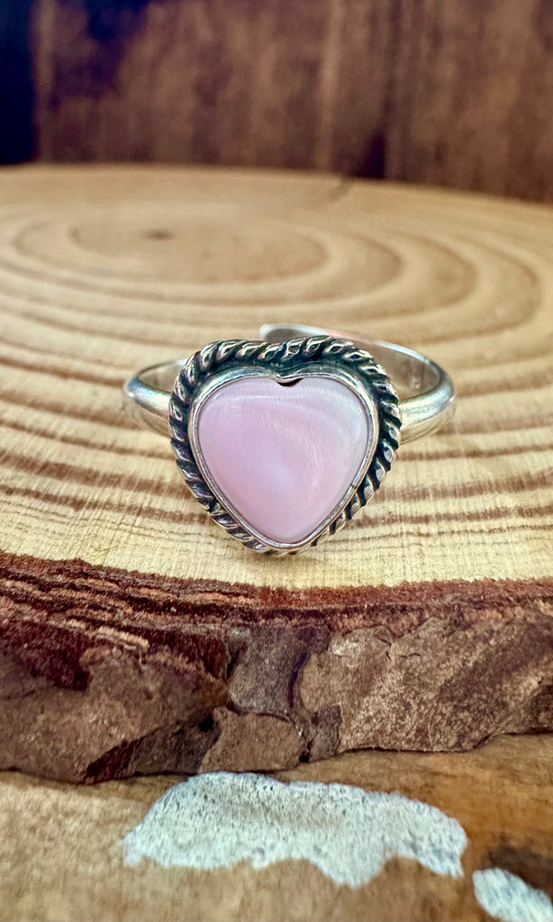 SHELL HEART Pink Conch and Sterling Silver Oval Ring • Adjustable