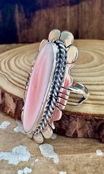 LUCIAN KOINVA Pink Conch Shell and Sterling Silver Ring • 7.5, 8.5 Adjustable Sizes