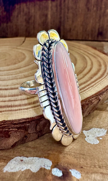 LUCIAN KOINVA Pink Conch Shell and Sterling Silver Ring • 7.5, 8.5 Adjustable Sizes