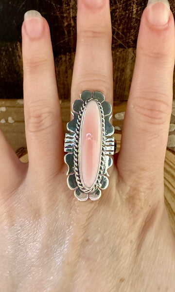 LUCIAN KOINVA Pink Conch Shell and Sterling Silver Ring • 7.5, 8.5 Adjustable Sizes