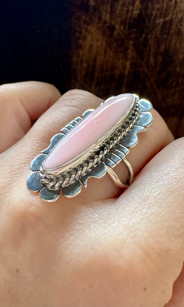 LUCIAN KOINVA Pink Conch Shell and Sterling Silver Ring • 7.5, 8.5 Adjustable Sizes