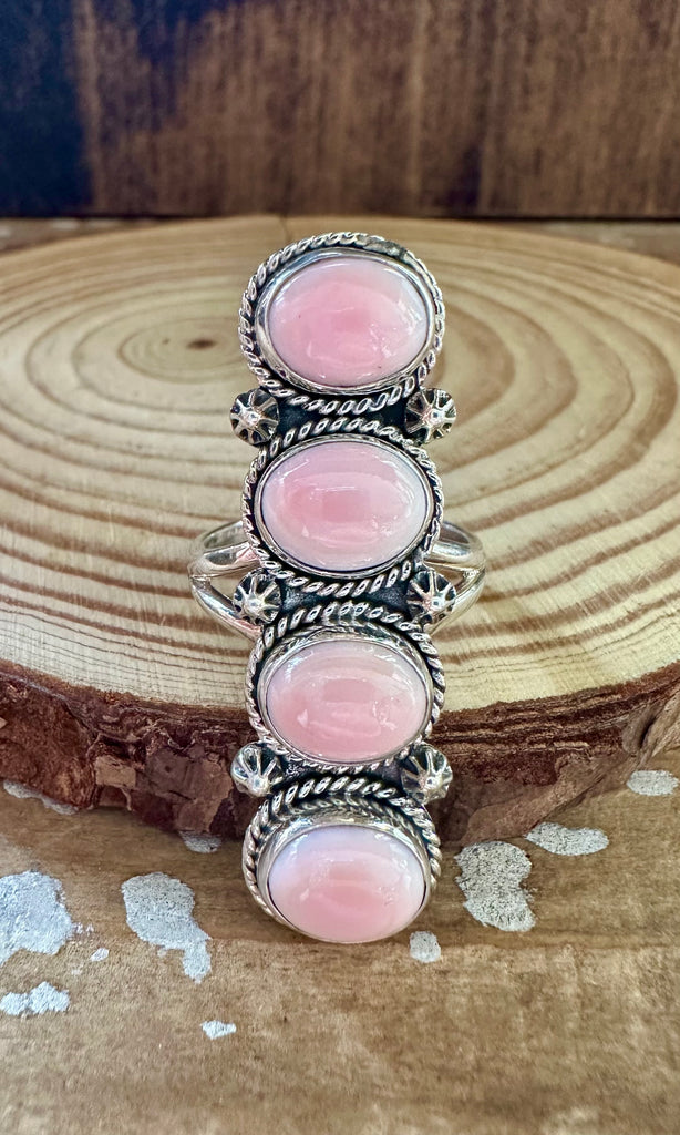 PINK CONCH GODDESS Sterling Silver & Shell Statement Ring • 8 1/2
