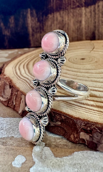 PINK CONCH GODDESS Sterling Silver & Shell Statement Ring • 8 1/2