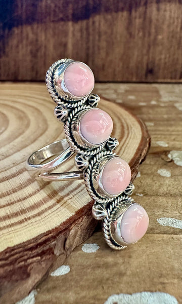 PINK CONCH GODDESS Sterling Silver & Shell Statement Ring • 8 1/2