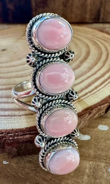 PINK CONCH GODDESS Sterling Silver & Shell Statement Ring • 8 1/2