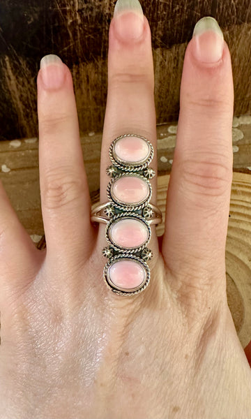 PINK CONCH GODDESS Sterling Silver & Shell Statement Ring • 8 1/2