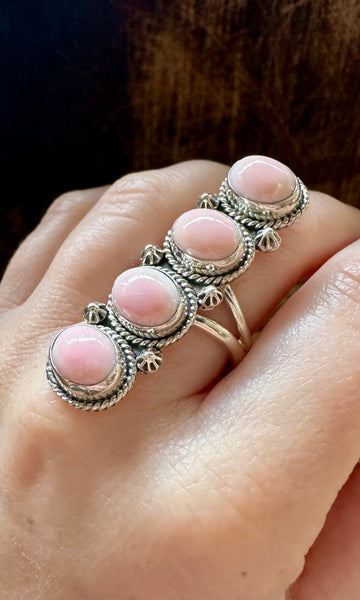 PINK CONCH GODDESS Sterling Silver & Shell Statement Ring • 8 1/2