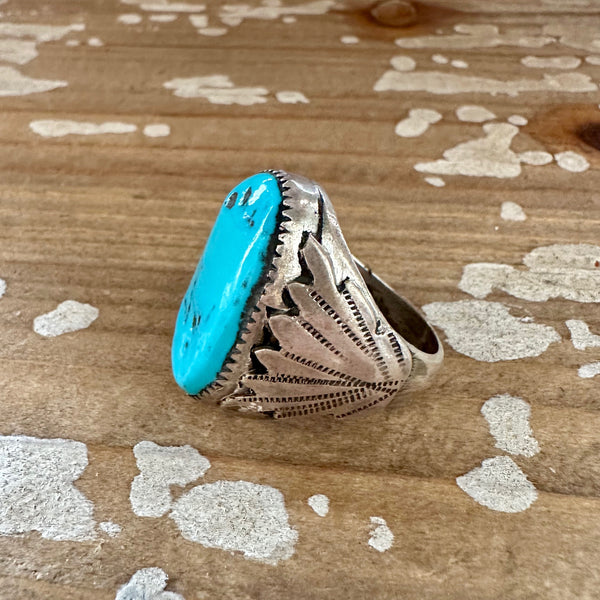 SMOOTH BLUE RB Navajo Ring Mens Sterling Silver Kingman Turquoise • Size 11