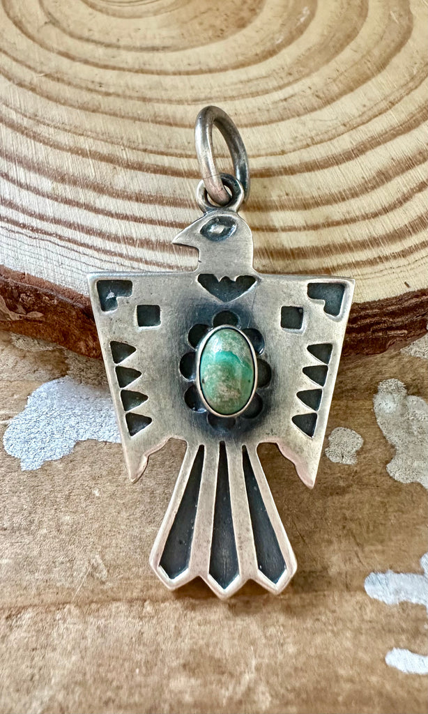 THUNDERBIRD TURQUOISE and Sterling Silver Dog Tag Charm