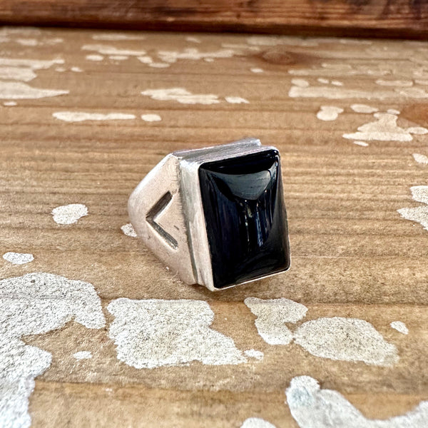 BLACK ARROW Chimney Butte Handmade Men's Ring Sterling Silver & Onyx Ring • Size 10 1/4