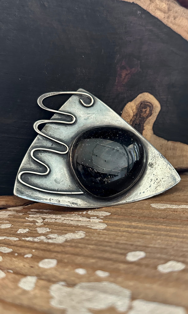 OBSIDIAN GAZING Sterling Silver and Obsidian Brooch