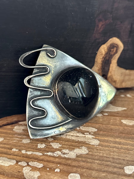 OBSIDIAN GAZING Sterling Silver and Obsidian Brooch