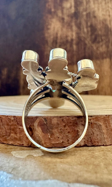 CURIOUS CACTUS Turquoise Coral and Sterling Silver Ring • Size 8 3/4
