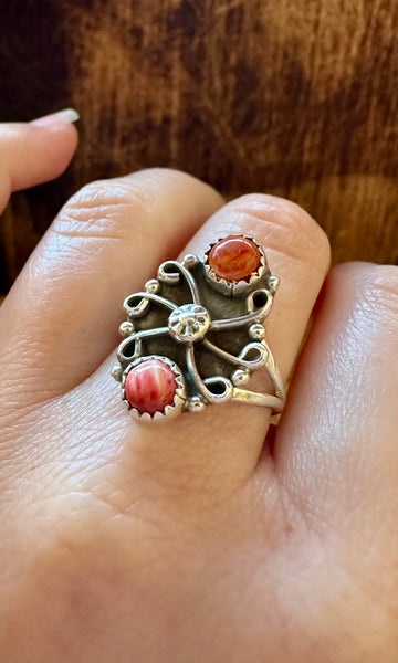 SWIRL OF CORAL Sterling Silver & Red Ring • Size 8 1/4