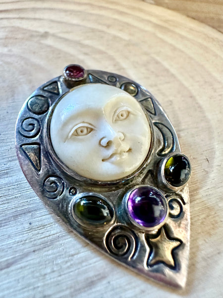 MYSTIC MOON FACE Pendant and Sterling Silver Pin