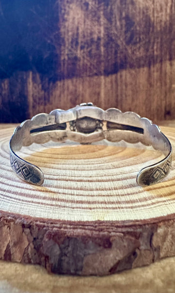 TWIN ARROWHEADS Black Stone and Coin Silver Cuff