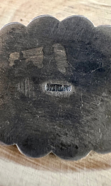 SAND CAST Vintage 70s Sterling Silver & Green Turquoise Brooch