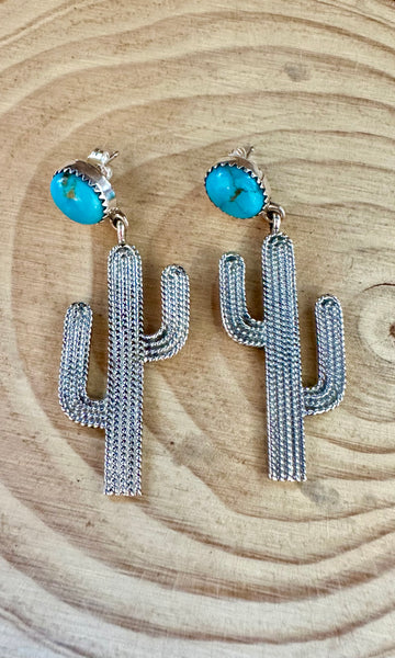 SILVER CACTUS DELIGHT Turquoise Stud Earrings
