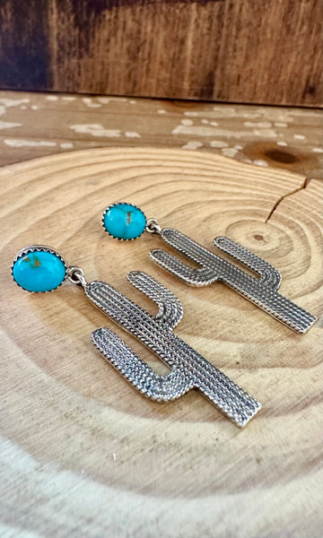 SILVER CACTUS DELIGHT Turquoise Stud Earrings