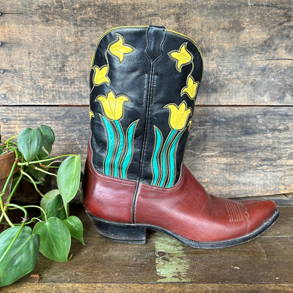 AMMONS Handmade Tulip Inlay Boots • Mens 9.5 to 10 Women's 11