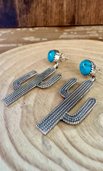 SILVER CACTUS DELIGHT Turquoise Stud Earrings