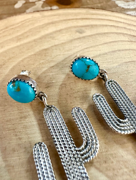 SILVER CACTUS DELIGHT Turquoise Stud Earrings
