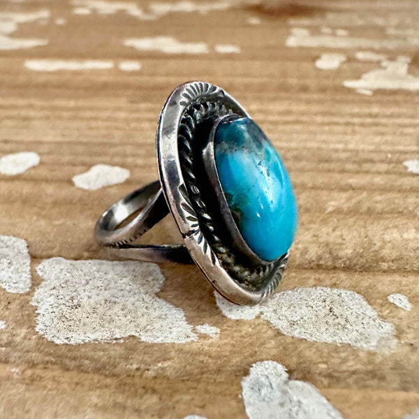 OCEAN VIEW Sterling Silver & Turquoise Ring, Native American Style Jewelry • Size 7