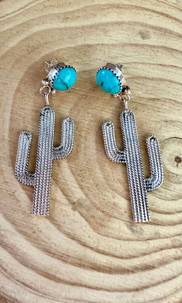 BLUE SILVER CACTUS Turquoise Stud Earrings