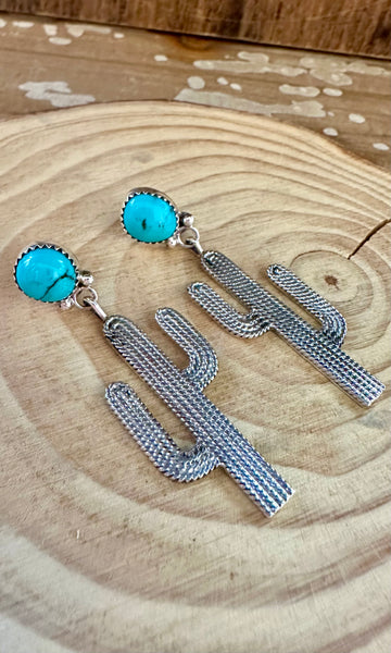 BLUE SILVER CACTUS Turquoise Stud Earrings