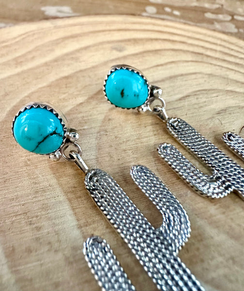 BLUE SILVER CACTUS Turquoise Stud Earrings