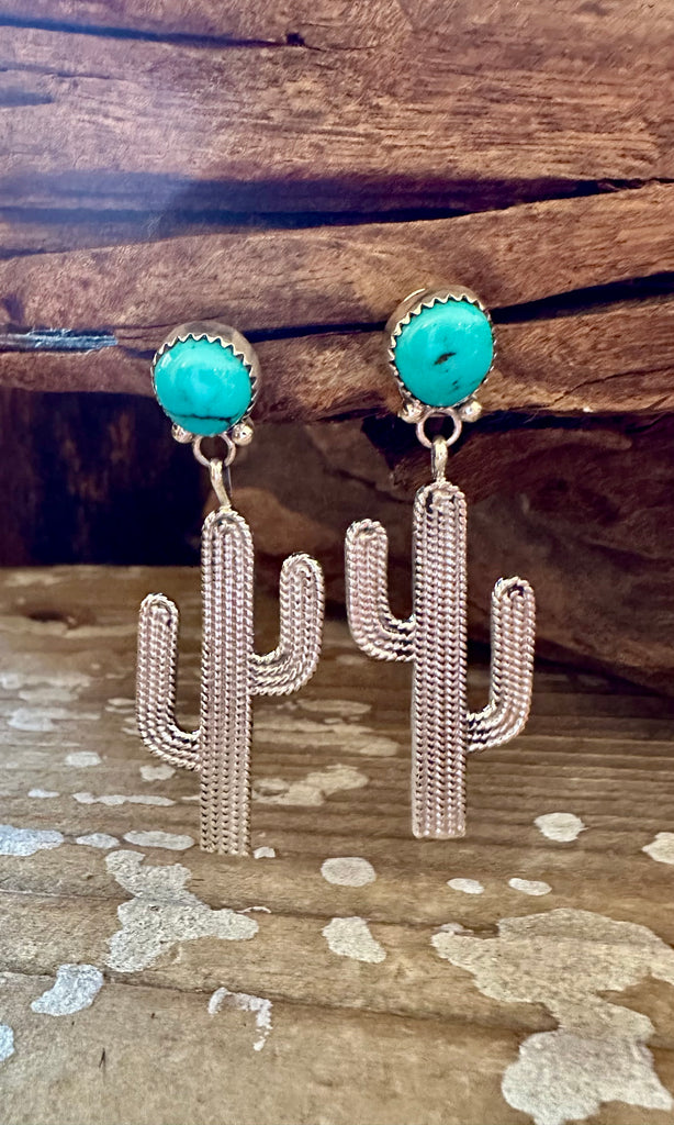 BLUE SILVER CACTUS Turquoise Stud Earrings