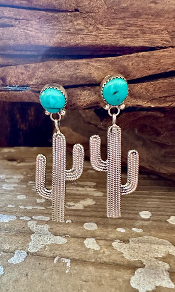 BLUE SILVER CACTUS Turquoise Stud Earrings