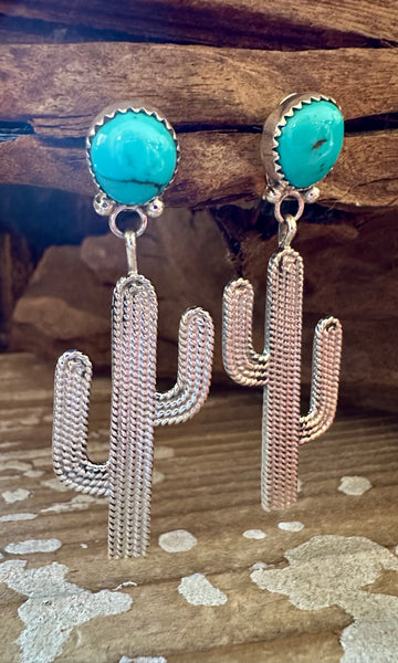 BLUE SILVER CACTUS Turquoise Stud Earrings