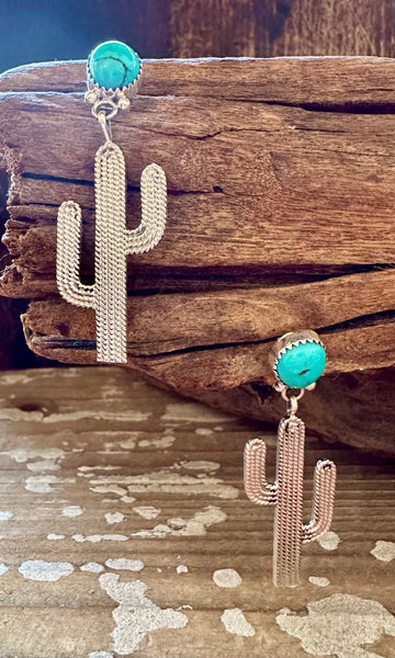 BLUE SILVER CACTUS Turquoise Stud Earrings