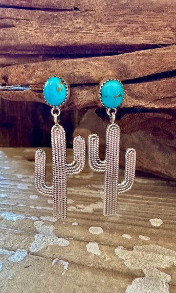 SILVER CACTUS DELIGHT Turquoise Stud Earrings
