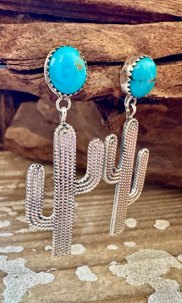 SILVER CACTUS DELIGHT Turquoise Stud Earrings