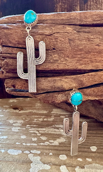 SILVER CACTUS DELIGHT Turquoise Stud Earrings