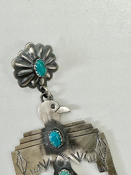 THUNDERBIRD LJC Sterling Silver and Turquoise Navajo Statement Earrings