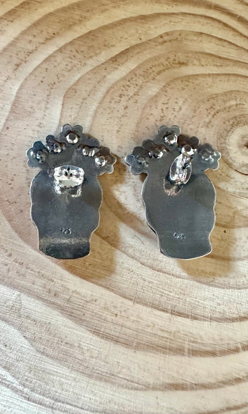 MEXICAN CALAVERAS Turquoise Coral Amethyst Beads & Sterling Silver Stud Earrings