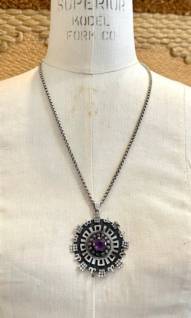 TAXCO DREAM Mexican Handmade Sterling Silver & Amethyst Stone Necklace Pendant