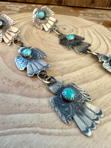 TRIPLE THUNDERBIRD Yazzie Sterling Silver and Turquoise Statement Earrings