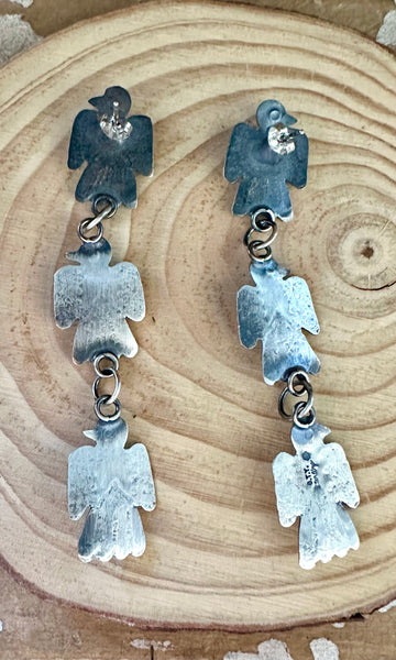 TRIPLE THUNDERBIRD Yazzie Sterling Silver and Turquoise Statement Earrings