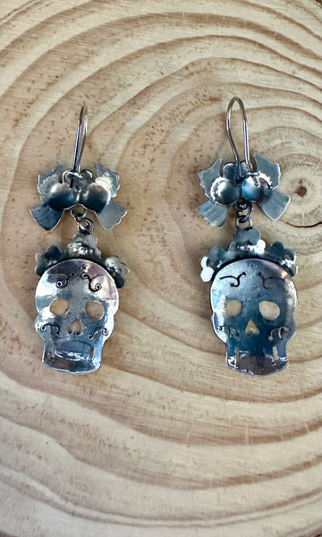 MEXICAN LOVEBIRD CALAVERA Turquoise & Sterling Silver Earrings