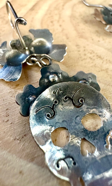 MEXICAN LOVEBIRD CALAVERA Turquoise & Sterling Silver Earrings